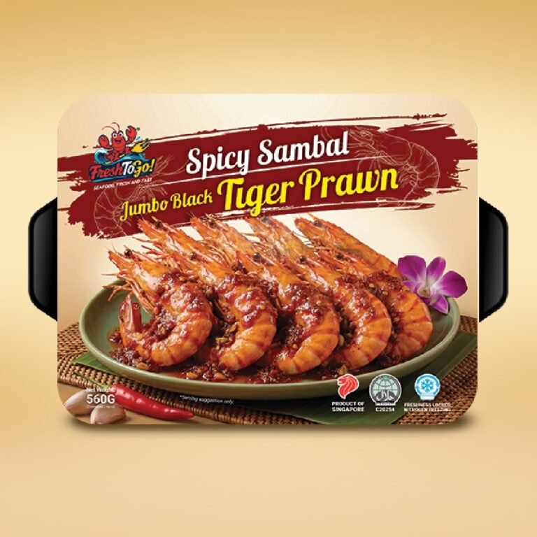 Halal Ready-to-Eat Spicy Sambal Jumbo Black Tiger Prawn Heat & Eat 加热即食烧烤香辣特大老虎虾 (560g)